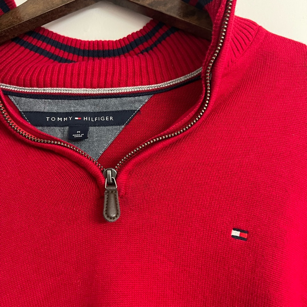 Tommy Hilfiger Men's Red 1/4 zip mock Sweater